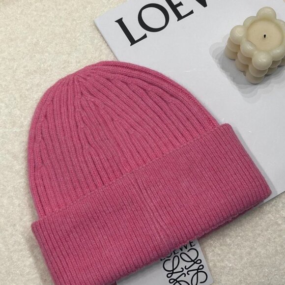LOEWE Wool Beanie Hat Unisex Pink Knit Winter Cap Logo Embroidered Warm Gift main image 5